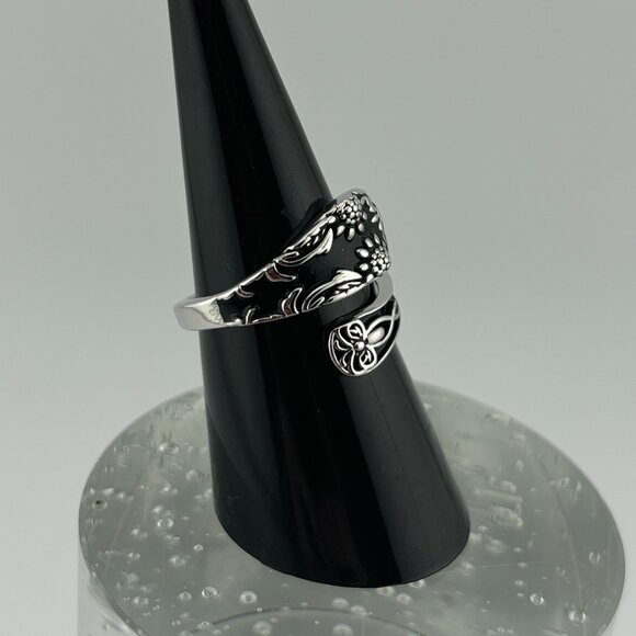 925 Silver Sunflower/Butterfly Spoon Style Ring - Picture 2 of 8